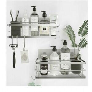 2 Pack Adhesive Shower Caddy Stainless Steel Rustproof Silver Shelves